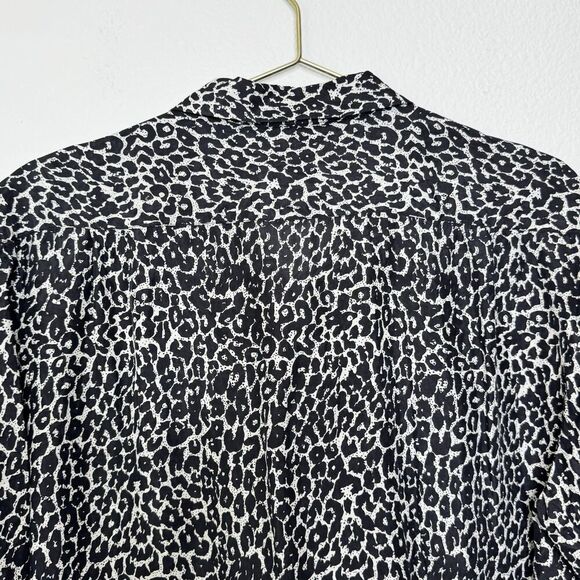 Vintage Retro Silk Top Medium 90s Black Leopard Shirt Luxury Statement Timeless - Picture 7 of 8